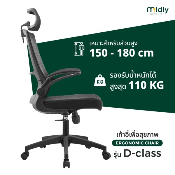 ขนาดMildly เก้าอี้ทำงานเพื่อสรีระที่ดี รุ่นD-class